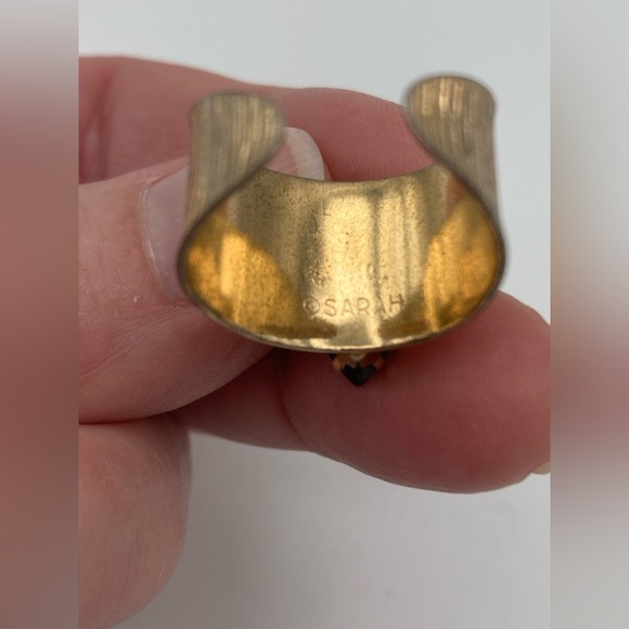Vintage Sarah Coventry Jewelry Ring Gold Tone With Amber Marquise Stone Signed - Picture 6 of 8